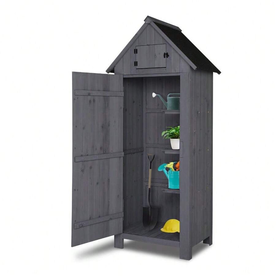 Vertical Shed Wooden Tool Storage With Shelves Lockable House