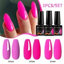 MEET ACROSS Bộ 3 lọ sơn móng tay dạng gel, Bộ sơn móng tay dạng gel màu hồng nóng bỏng, Keo dán móng tay bán vĩnh viễn 7,3ml, Gel Varnish UV dạng ngâm, Thích hợp cho mọi mùa, Bộ dụng cụ làm móng, Đồ dùng làm móng, Nghệ thuật làm móng, Quà tặng tại tiệm làm móng DIY cho phụ nữ - Nhiều màu - Xem 2