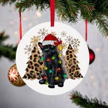 Targhetta rotonda in materiale acrilico, grafica stampata su entrambi i lati, con gatto nero e albero, utilizzabile come decorazione, ornamento per auto, albero, casa decor, decorazione per la stanza, decorazione da parete - Multicolore - Visualizzare 2