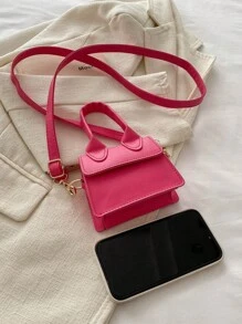 1pc Solid Color PU Flap Closure Mini Handbag, Fashionable Retro Tote Shoulder Crossbody Square Bag Suitable For Daily Use