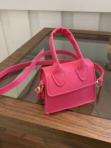 1pc Solid Color PU Flap Closure Mini Handbag, Fashionable Retro Tote Shoulder Crossbody Square Bag Suitable For Daily Use
