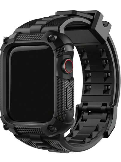 Wristitani 1pc Black Silicone Apple Watch Band With TPU+PC Protection Case For 40/41/44/45/49mm Apple Watch Series 9/8/7/6/5/4/SE2/Ultra2