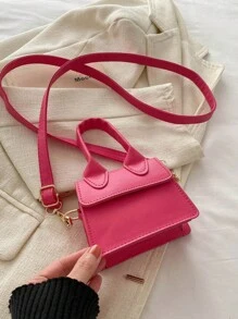1pc Solid Color PU Flap Closure Mini Handbag, Fashionable Retro Tote Shoulder Crossbody Square Bag Suitable For Daily Use