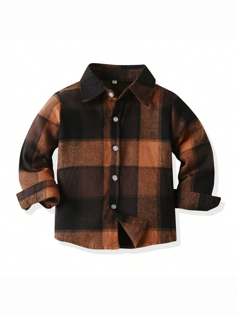 男童格纹休闲长袖衬衫，秋季