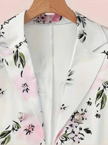 Elegant Two-Piece Set, Fashionable Double Breasted Lapel Suit Jacket And High Waisted Floral Print Mini Skirt, New Women's Set - 白色 - 查看 4