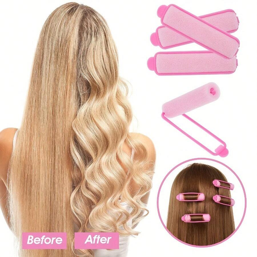 15Piece Deluxe Pink Hair Rollers Set With Steel Needle Tip Comb