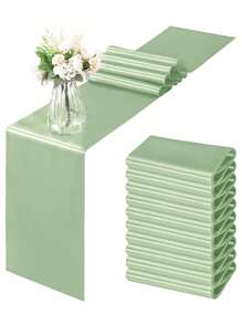 1 Roll Bohemian Satin Table Runner,Satin Silk Tablecloth European Table Runner,Table Decorations For Wedding,Party, Centerpieces Table Decorations. - Green - View 1
