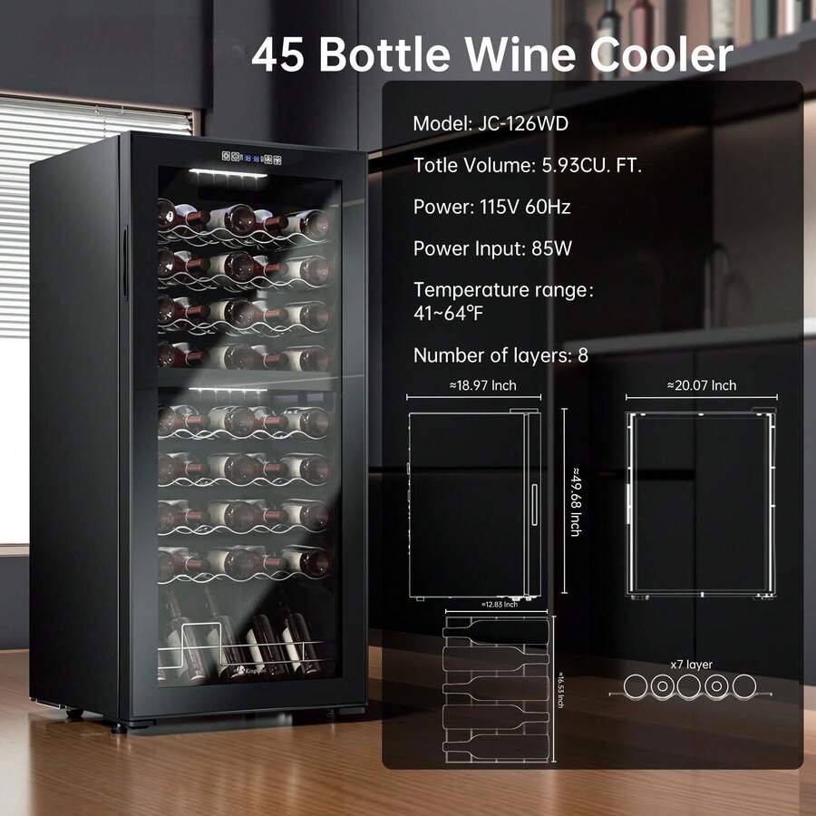45 Bottle Wine Cooler Refrigerator Dual Zone Wine Fridge Intelligent