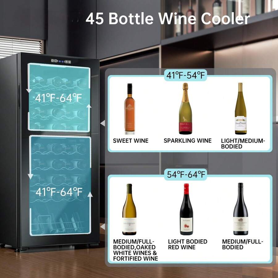 45 Bottle Wine Cooler Refrigerator Dual Zone Wine Fridge Intelligent