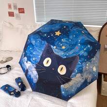 1 pièce Parapluie réversible chien mignon du ciel étoilé, servant de parasol et de protection contre la pluie en un, portable