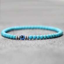 1 pezzo Braccialetto con perline piccole da 4 mm in turchese,onice,ossidiana e occhio del diavolo, braccialetto da uomo fatto a mano, portafortuna, amicizia, gioielli con occhi blu