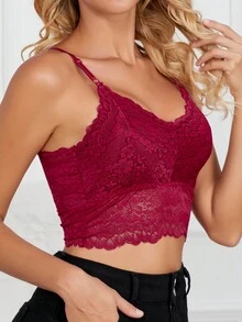 Áo ngực nữ Áo ngực không dây có đệm tháo rời Áo ba lỗ màu trơn Áo ngực ren Áo ngực thoáng khí Áo ngực thể thao - Đỏ - Xem 4