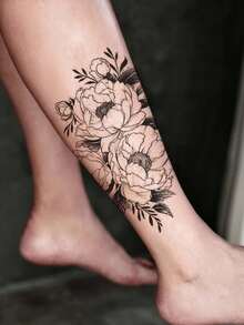 2 Sketch-Style Temporary Tattoos With Butterfly And Peony Patterns. Non-Reflective And Lifelike, Fit For Arms, Back And Spine. They Stay Vivid For 3 To 5 Days, Excellent Realistic Body Art For Daily Wearing. - Black - View 5