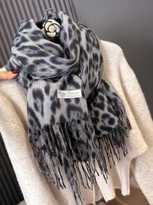 1pc Vintage Leopard Print Jacquard Imitation Cashmere Scarf For Women, Fashion Versatile Warm Shawl For Daily Matching Winter Fall