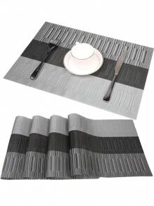 4 件/6 件/10 件 PVC 编织餐垫套装，4-30x45 厘米（黑色和灰色），防滑厨房桌垫，隔热垫，易于清洁，适合餐桌、酒店、室内和室外四季使用 - 黑色 - 查看 2