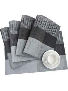 4 件/6 件/10 件 PVC 编织餐垫套装，4-30x45 厘米（黑色和灰色），防滑厨房桌垫，隔热垫，易于清洁，适合餐桌、酒店、室内和室外四季使用 - 黑色 - 查看 4