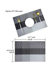 4 件/6 件/10 件 PVC 编织餐垫套装，4-30x45 厘米（黑色和灰色），防滑厨房桌垫，隔热垫，易于清洁，适合餐桌、酒店、室内和室外四季使用 - 黑色 - 查看 3