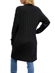 Female Cardigan, Solid Color Long Sleeve Sweater Knitted Coat With Pockets For Spring Fall, S/M/L - Negro - Ver 4