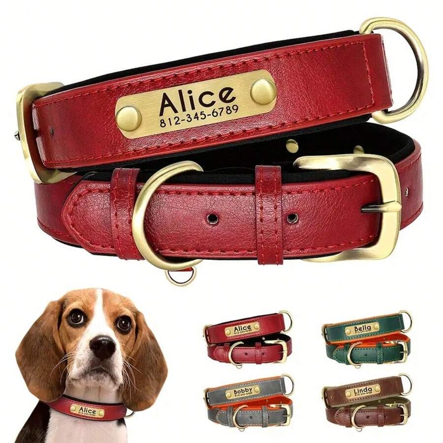 Leather Dog Collar Personalized For Small Medium Large Dogs, Soft