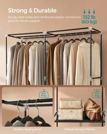 SONGMICS Clothes Wardrobe, Portable Closet, 45 X 127 X 176 Cm, 2 Hanging Rails, Shelves, And 4 Side Pockets, Large Capacity For Bedroom, Living Room, Black - Black - View 2