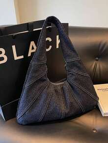 KVKY 新款女士复古豹纹新月牛仔单肩包，大容量腋下包，适合通勤休闲场合，设计简约，拉链顺滑，携带舒适，内部空间宽敞。 - 藏蓝色 - 查看 3