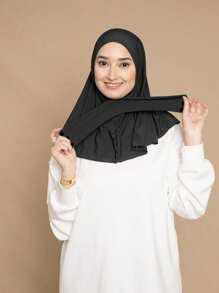 1pc Hijab Cap, Moda Casual Elegante Instantâneo Lenço Headcover, Adequado para a Vida Diária, Festivais, Reuniões, Adoração - Preto - Ver 3