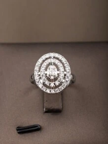 1 套简约时尚 CZ 镶嵌圆形吊坠项链、耳环和戒指套装，适合女性日常和派对佩戴，不含礼品盒 - 銀色 - 查看 4