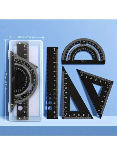 1 Set Metal Drawing Tool Kit With Storage Box, Student Measuring Set, Multi-Functional Set Back To School