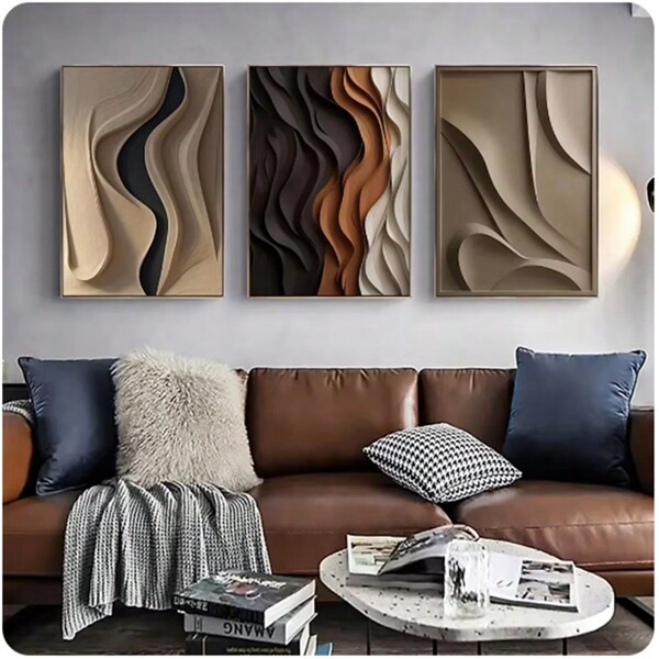 3pcs Abstract 3D Vision Textured Wrinkle Minimalist Wall Art Modern Canvas Painting Posters Prints Bedroom Living Room Home Decor No Frame