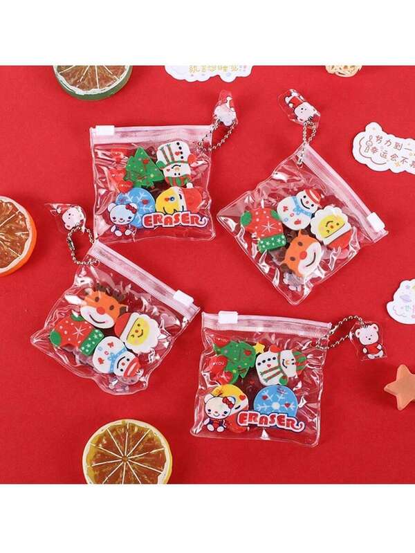 Losowe 10 sztuk losowego pakowania prezentów świątecznych dla dzieci gumki, gumka świąteczna dla uczniów małe prezenty/prezenty świąteczne