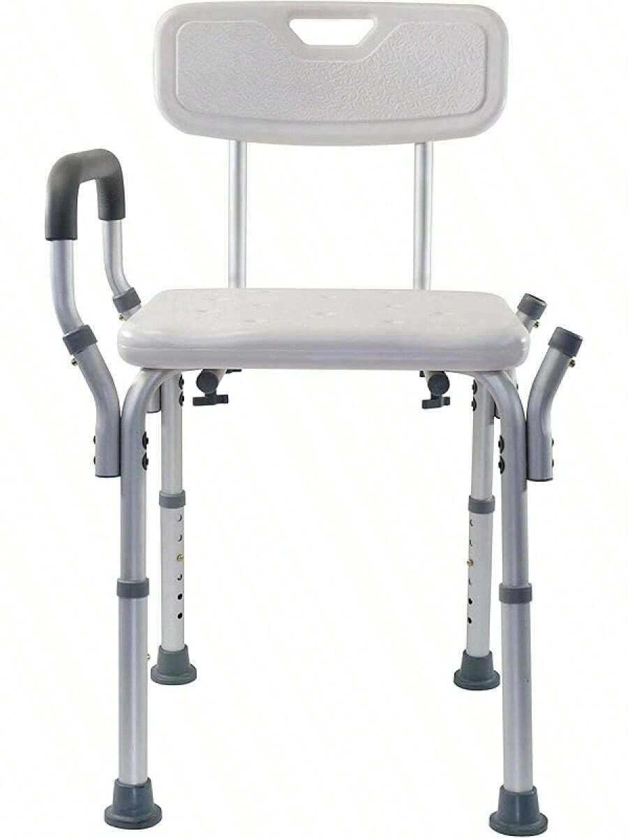 HeightAdjustable Shower And Bath Bench With Padded Armrests, Contoured