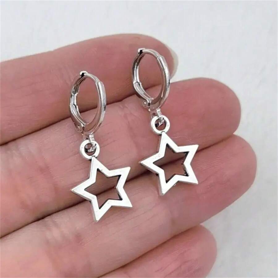 2 chiếc bông tai hợp kim hình ngôi sao thời trang, quà tặng cho phụ nữ vào ngày lễ tình nhân - Bạc - Xem 1