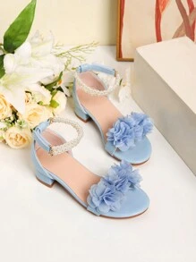 1 Pair Fashion Roman High Heel Pearl Decor Sandal Shoes, Girls High Heel Dance Shoes, Students Performance & Daily Wear Sandals, Wedding Shoes