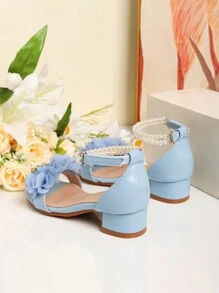 1 Pair Fashion Roman High Heel Pearl Decor Sandal Shoes, Girls High Heel Dance Shoes, Students Performance & Daily Wear Sandals, Wedding Shoes
