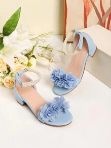 1 Pair Fashion Roman High Heel Pearl Decor Sandal Shoes, Girls High Heel Dance Shoes, Students Performance & Daily Wear Sandals, Wedding Shoes