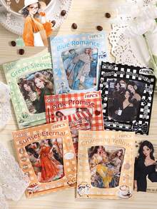 10 Pieces Elegant Phantom Series PET Waterproof Adhesive Decal Set - Mixed Color Floral, Food, Architectural & Character Prints With Glitter, Ideal For DIY Scrapbooks, Journals & Suitcases, Single-Use With Glossy Finish, Star Patterned Plant-Themed Asymmetric Shapes On Plastic Surfaces - Elegant Phantom - View 9