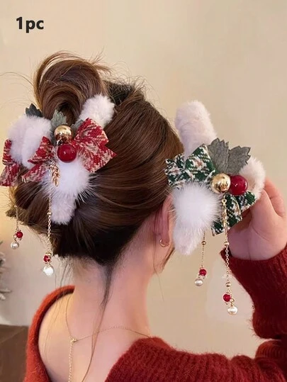 1个毛绒圣诞蝴蝶结发夹，可爱鲨鱼造型发饰，适合女孩，营造圣诞氛围，可作为圣诞礼物、圣诞袜填充物、女士圣诞袜填充物、圣诞礼物、礼物、圣诞袜填充物、女士礼物、礼物、圣诞礼物、成人圣诞袜填充物、成人圣诞袜填充物、发饰、女士配饰、圣诞袜填充物、成人礼发饰、圣诞发饰、女士礼物创意、美容圣诞袜填充物、女士圣诞礼物