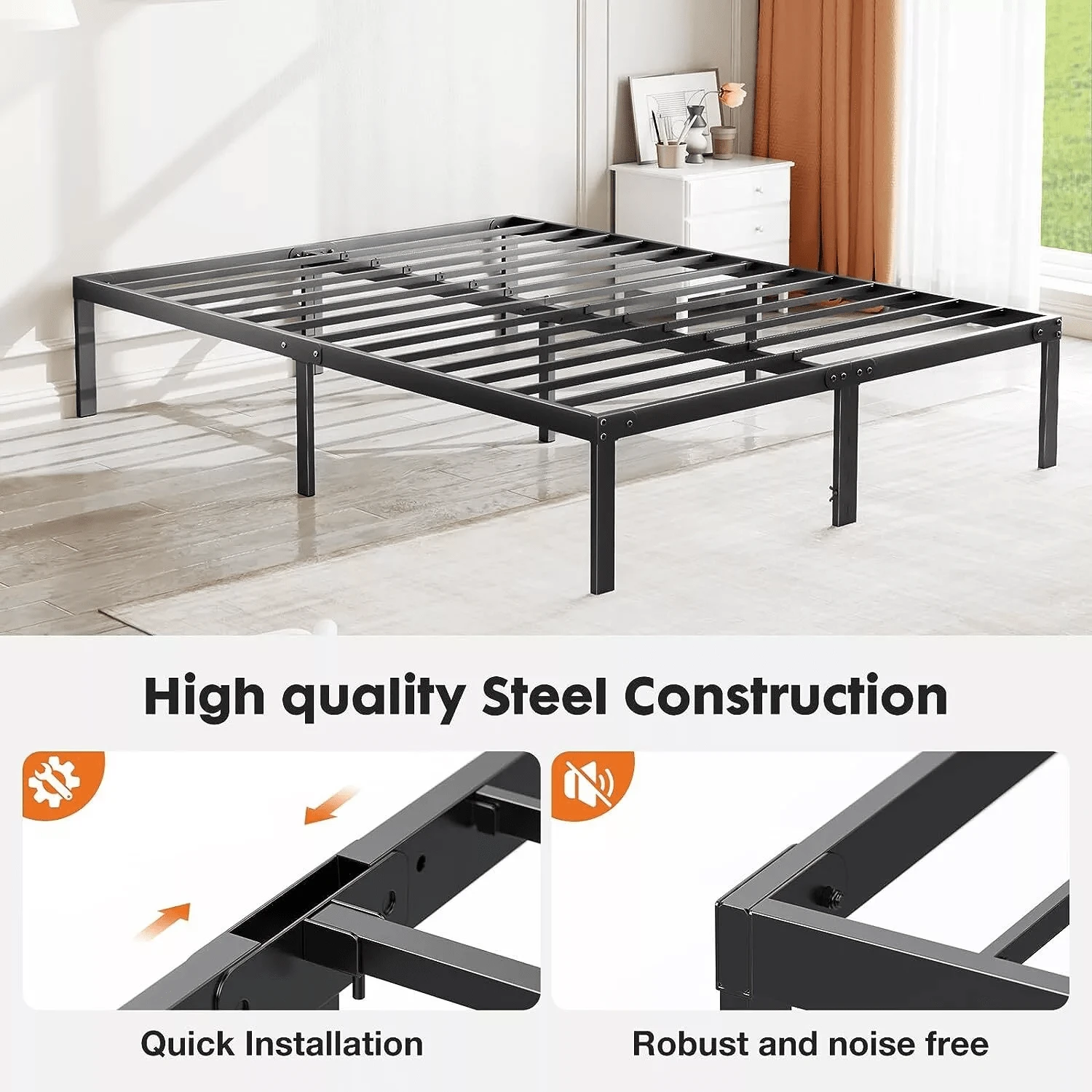 14 Inch Heavy Duty Metal Platform Bed Frame Queen Or Twin Size Sturdy