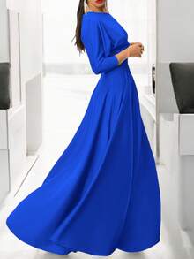 Vestido Dama Largo Cómodo y Elegante A la Moda 503 Ocasión Evento Temporada Fiesta Boda Manga 3/4 Hombro Descubierto Confortable Caída Elegante - azul real - Ver 3