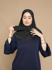 1pc Hijab Cap, Moda Casual Elegante Instantâneo Lenço Headcover, Adequado para a Vida Diária, Festivais, Reuniões, Adoração - Preto - Ver 6