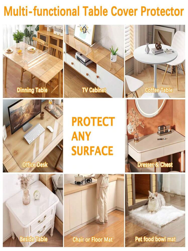 1 tấm thảm trải bàn bằng nhựa PVC trong suốt chống thấm nước chống dầu, tấm bảo vệ cho bàn đầu giường sofa bàn ăn, khăn trải bàn trong suốt - Trong sáng - Xem 6