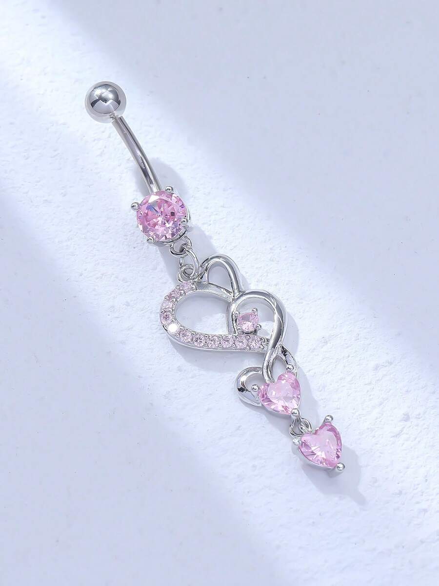 1pc Luxurious Silver Color Copper Material Cubic Zirconia Heart Shaped