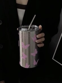 1 件 360ml/12.17oz 600ml/20.29oz 粉色蝴蝶真空隔热杯，保温/保冷不锈钢吸管杯，适用于旅行、户外运动、健身房、汽车、派对礼物水瓶返校 - 彩色 - 查看 5