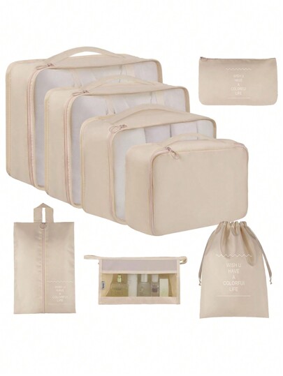 8pcs Thick Waterproof Herringbone Clothing Organizer Packing Cubes Set, Travel Storage Bags For Mom & Baby