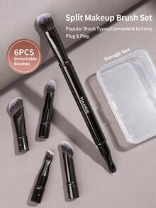 MAANGE Professional Eye Makeup Brush Set, Detachable Replaceable Brush Heads, Portable Eye Makeup Brush Case, Includes Eyeshadow Brush, Eyebrow Brush, Eyeliner Brush, Contour Brush, Soft Fiber Material, Convenient To Carry, Travel Essential, Ideal Gift For Women And Girls - 黑色 - 查看 1