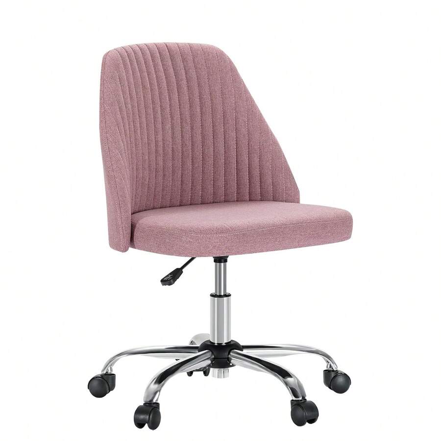 Small Office Chair No Arms,Small Desk Chairs With Wheels,Comfy Office Chair,Height Adjustable Office Desk Chair, Swivel Modern Cotton Linen Vanity Chair,Rolling Task Chair, Pink - 粉色 - 查看 1