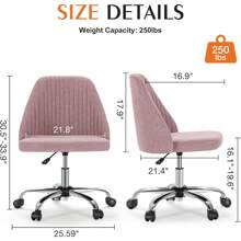 Small Office Chair No Arms,Small Desk Chairs With Wheels,Comfy Office Chair,Height Adjustable Office Desk Chair, Swivel Modern Cotton Linen Vanity Chair,Rolling Task Chair, Pink - 粉色 - 查看 3