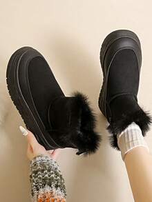 Giày bốt đi tuyết cổ cao lót lông dày buộc dây cho nữ màu nâu hoặc đen, giày thường ngày ấm áp có đế dày, mới cho mùa đông 2024 - màu đen - Xem 2