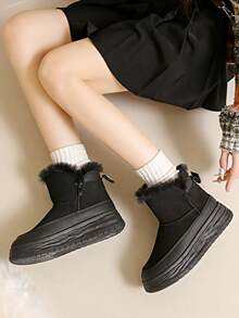 Giày bốt đi tuyết cổ cao lót lông dày buộc dây cho nữ màu nâu hoặc đen, giày thường ngày ấm áp có đế dày, mới cho mùa đông 2024 - màu đen - Xem 5