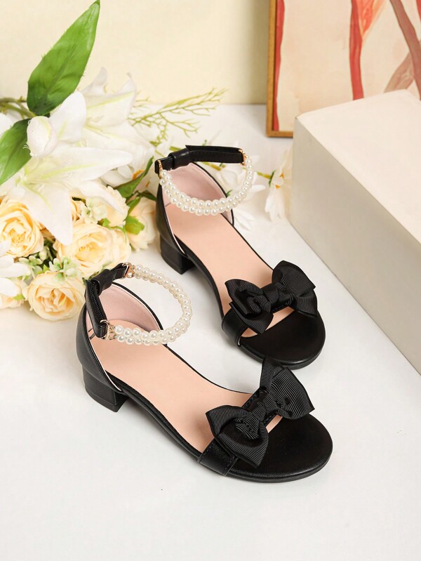 1 Pair Fashion High Heel Pearl Decor Sandals, Girls High Heels Dance Shoes, Students Performance & Daily Activity Sandals, Summer New Arrival